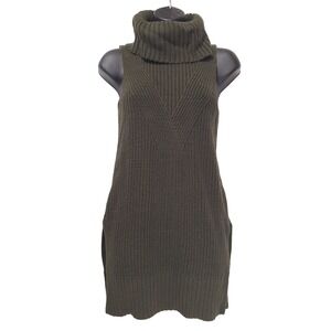 Anthropologie Moth Turtleneck‎ Sweater Vest Side Slits Wool Women S Olive Green